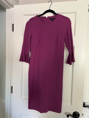 Banana Republic Magenta Midi Sheath Dress with Ruffle Sleeves